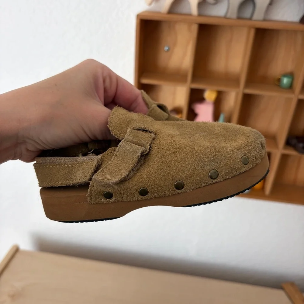 Zara kids toddler 24 suede clogs sandals mules with ankle strap